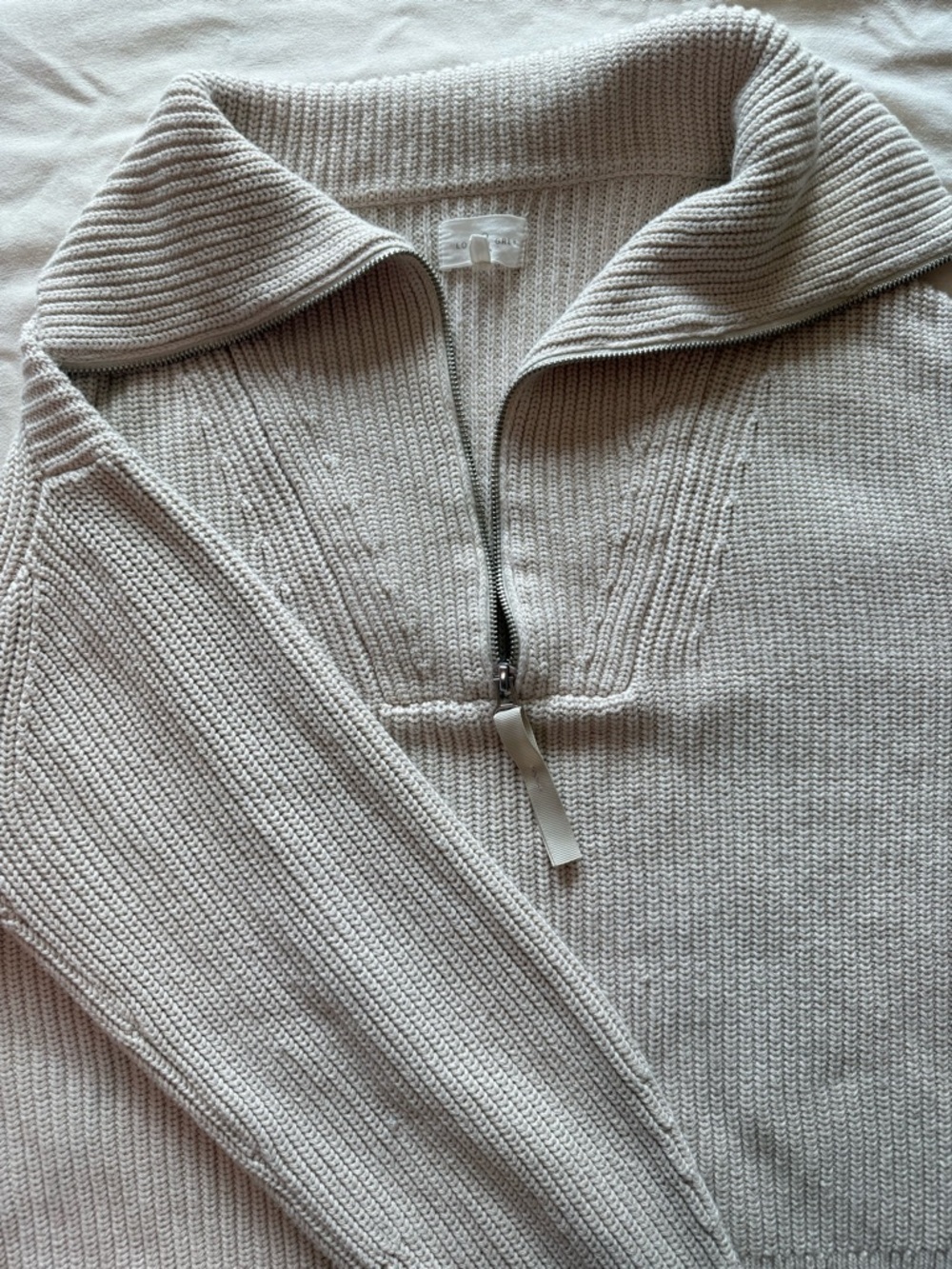 Lou & Grey 100% Cotton Women’s Zip-Neck Sweater in Light Taupe size XL